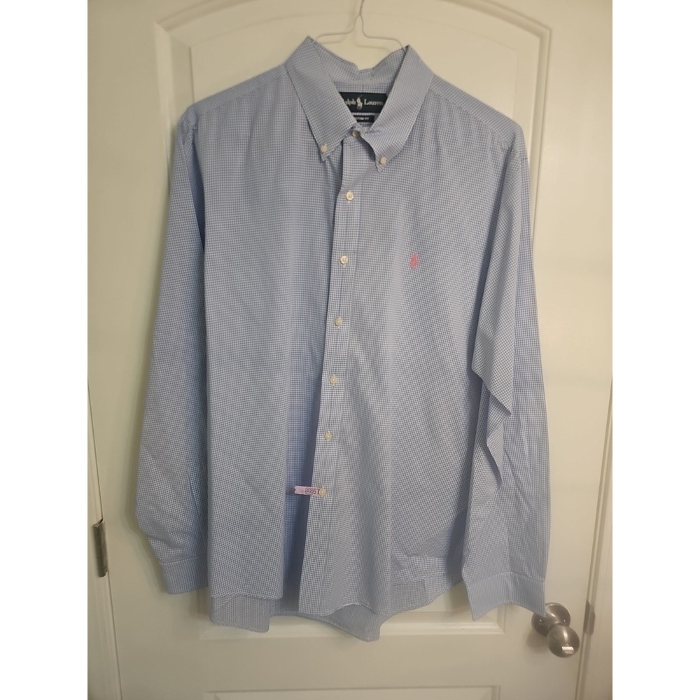 Ralph Lauren Shirt Blue White Gingham Classic Button Down Long Sleeve Men Sz XL - Picture 1 of 7